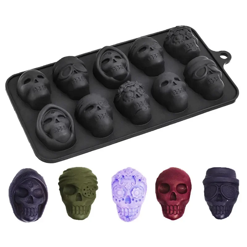 Totenkopf-Eiswürfelform 10er-Set Wiederverwendbare Silikon-Eisform für Getränke, Whiskey, Cocktails, Schokolade, Eiscreme, Küchen- und Backwerkzeuge – Detail 1