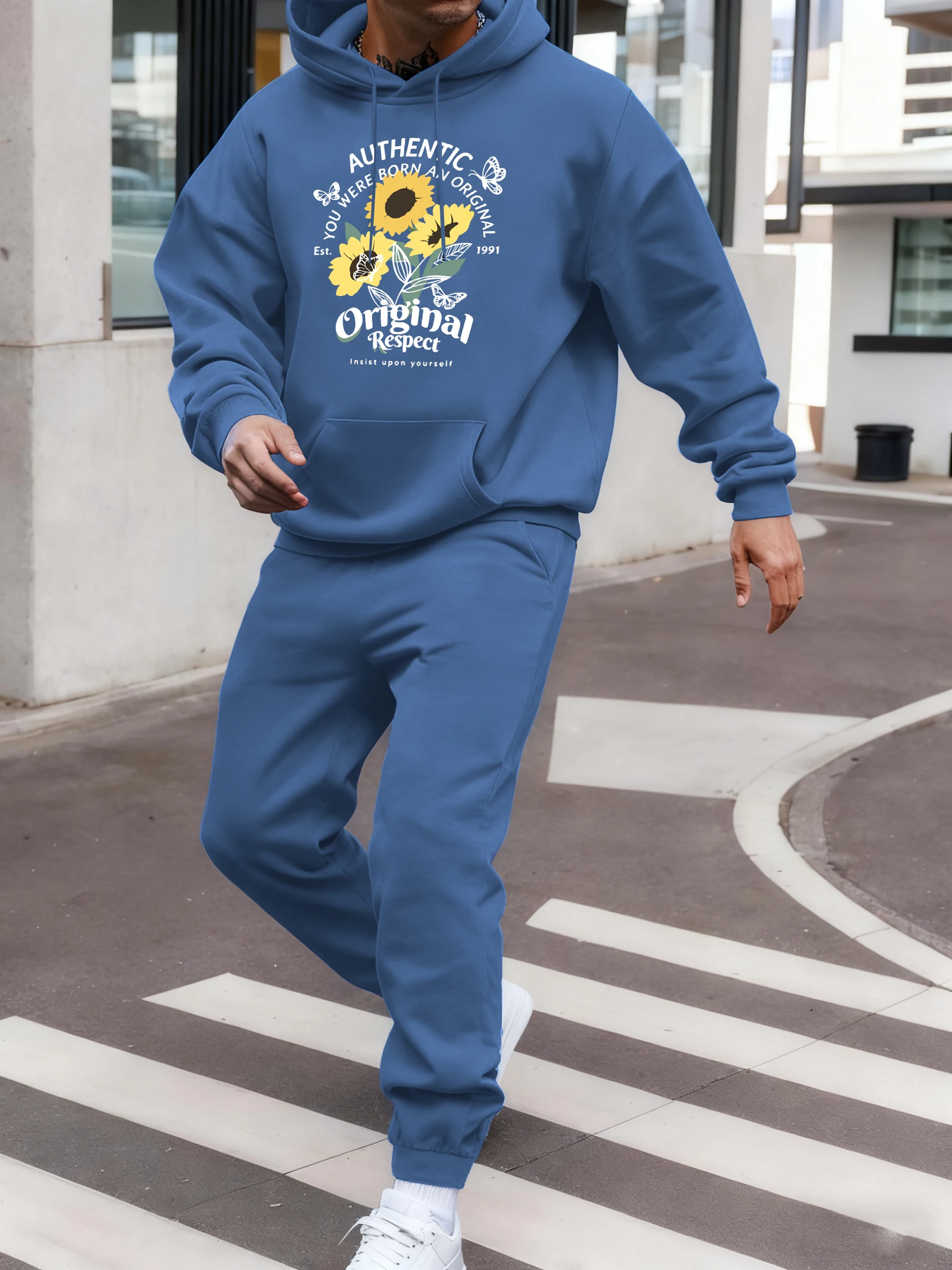Sunflower Butterfly Respect Prints Hoodie Man Autumn Fleece Sweatpants Sport Street Pullovers 2 Piece Set Pocket Casual Hoody