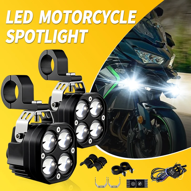 

1 комплект светодиодных прожекторов для Kawasaki Z800 ER6N ER6F VERSYS650 Ninja650, вспомогательный фары дальнего света, белая/янтарная лампа, универсальная