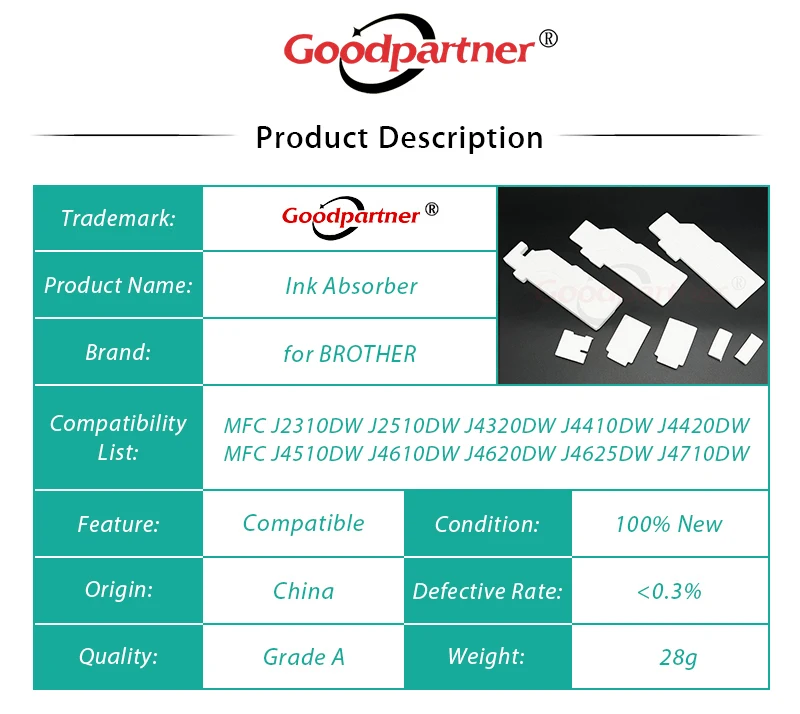 10 LET433001 Ink Absorber Sponge for BROTHER MFC J2310DW J2510DW J4320DW J4410DW J4420DW J4510DW J4610DW J4620DW J4625DW J4710DW