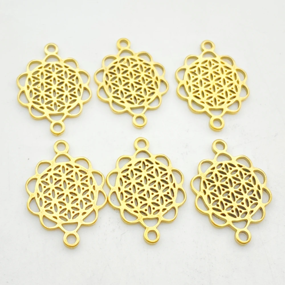 10pcs/lot Stainless Steel DIY Filligree Flower Charms Connectors 12*17mm Hollow Wave Flower Jewelry Findings Necklace Making