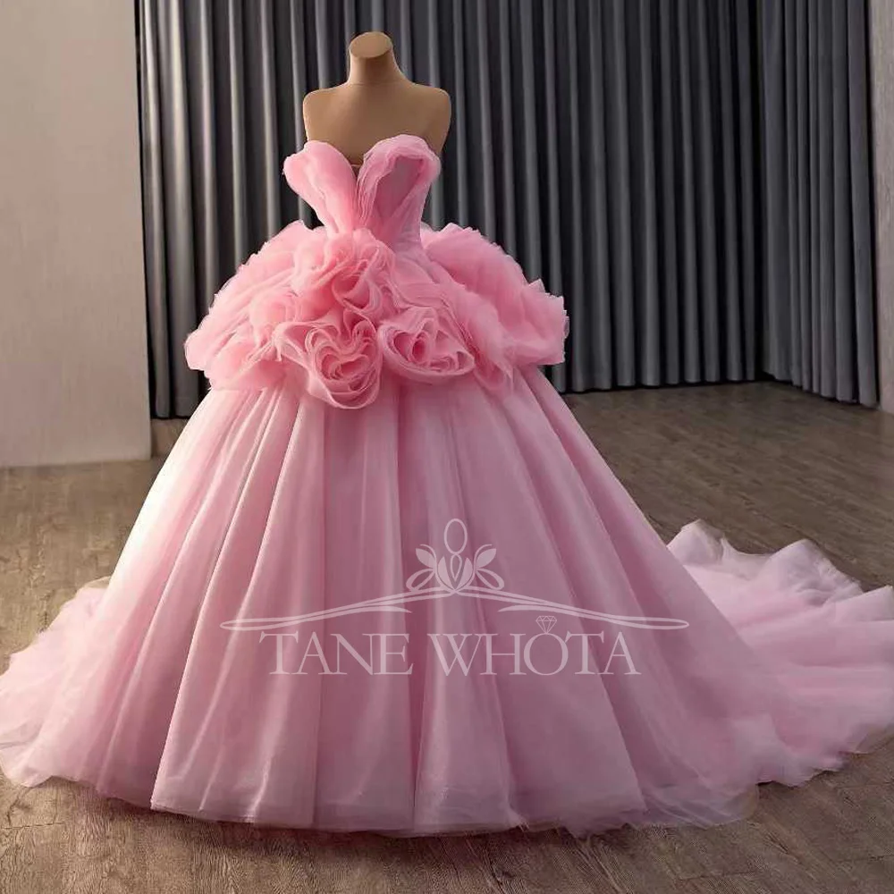 فستان حفلة موسيقية وردي على شكل قلب بدون أكمام مع رباط من الخلف وكشكشة فستان سهرة فاخر قابل للتخصيص للنساء