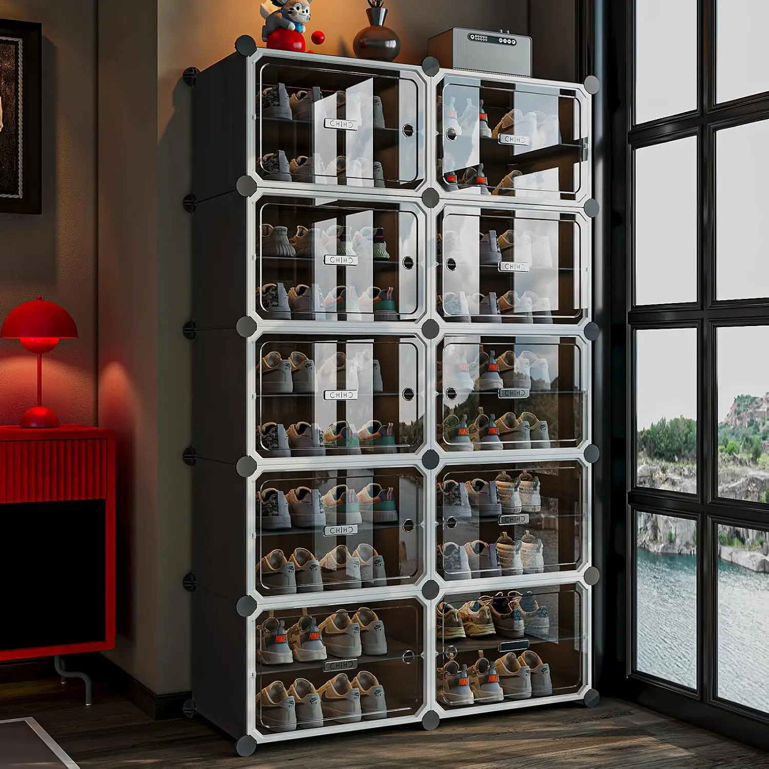 Shoe Rack,Expandable Shoe Cabinet Easy to Assemble. Shoe Storage with Door,Entryway, Closets, Hallway, and Bedroom.Accommodates