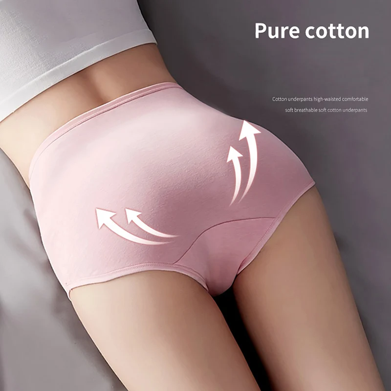 Plus Size 4Pcs Women\'s Panties Cotton High Waist Underwear Female Lingerie Breathable Briefs Grils Underpants Sexy Ladies Panty