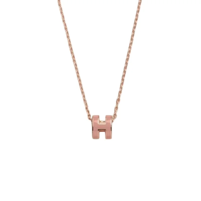 Rose Gold Plated H Initial Enamel Pendant Necklace with Minimalist Design