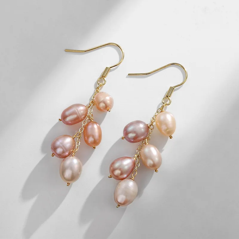 

2026 New Arrivals 6-7mm Freshwater Pearl Drop Earrings for Women Pink &Purple Grape Pearl Earrings Jewelry Gift