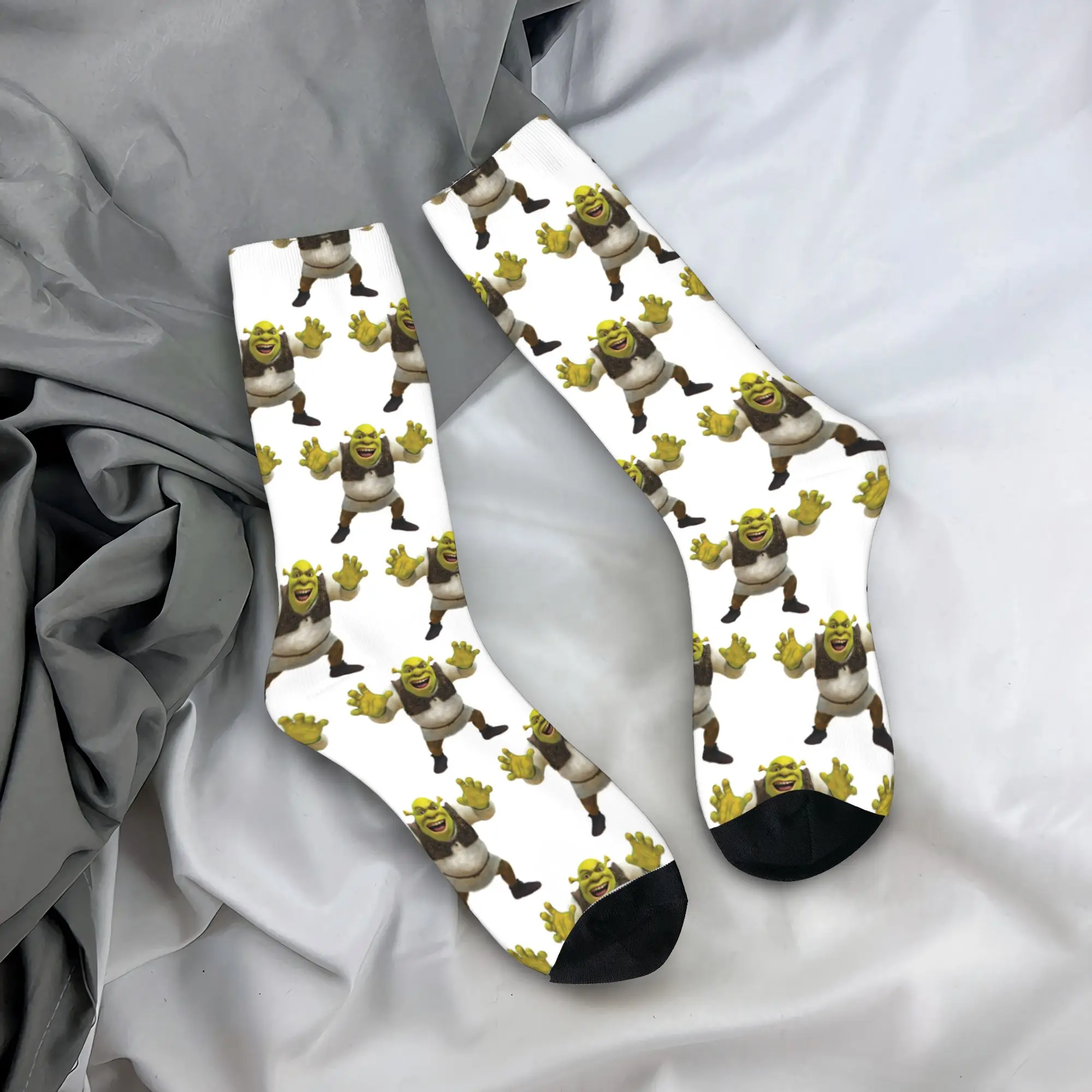 Crazy Design Cartoon Monster Shreks Sports Socks  Polyester Middle Tube Socks for Unisex Non-slip