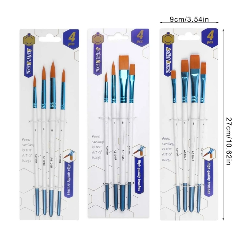 Y1UB 4 Pcs Acrylic Paint Brush Watercolor Painting Brushes Artist Paint Brushes image 6