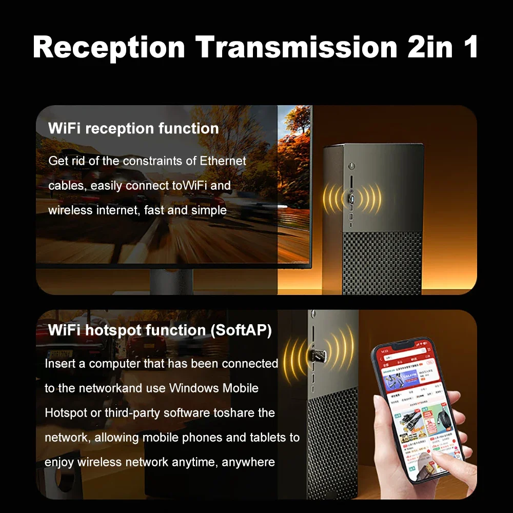 900Mbps USB WiFi Adapter For Bluetooth 5.4 Dual Band 2.4G/5Ghz WiFi Dongle 802.11ax Mini Wireless Network Receiver Transmitter