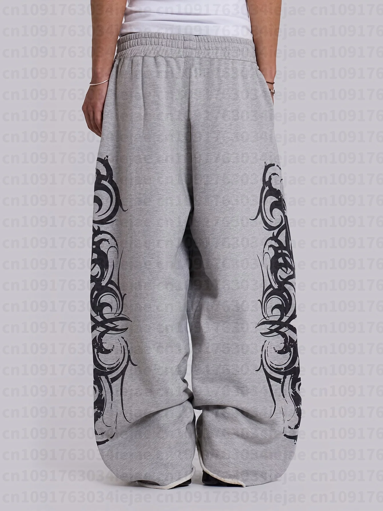 Y2K Retro Harajuku Mode Bedruckte Jogginghose, für Männer, Frauen und Kinder, Lose Trendige Hose, Vintage Lässige Graue Weite Trendhose – Detail 6