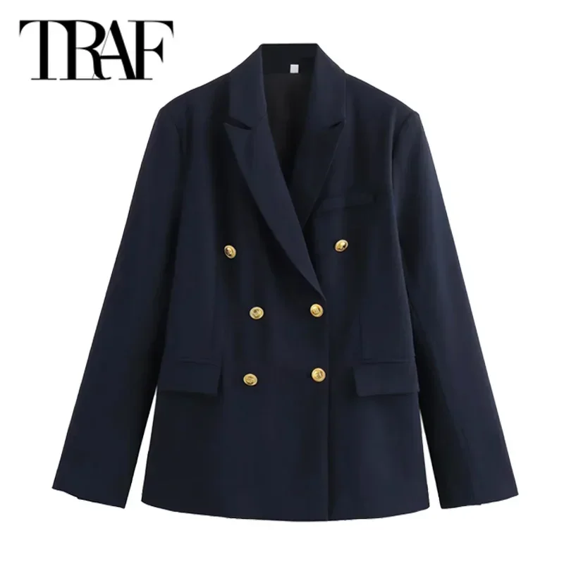 TRAF Women Outerwears Long Sleeve Blazer Coats 2024 Spring Autumn Long Coats For Female Ladies Fashion Elegant Casual Office