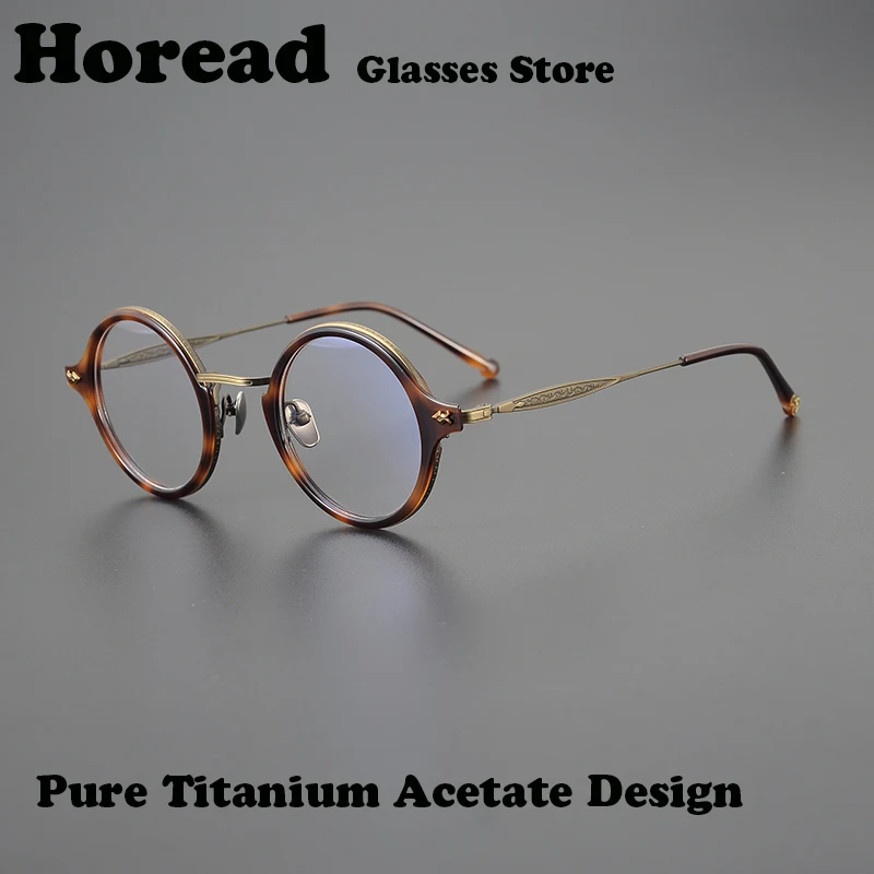 

Japanese Handmade Round Titanium Acetate Glasses Frame Fashion Men Women Vintage Brand Design Optic Eyeglasses 2024 New Eyewear