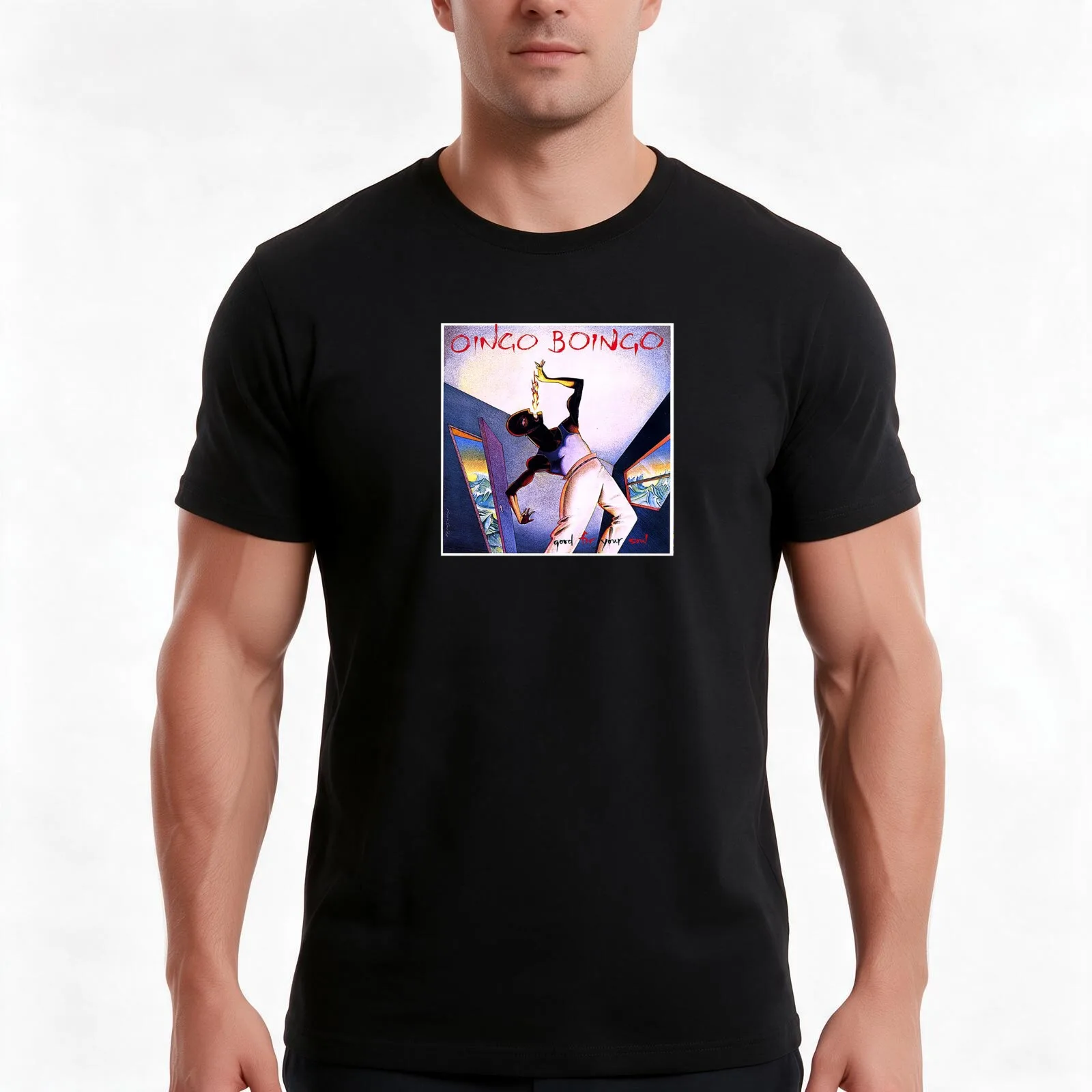 Oingo Boingo T-Shirt, Summer Casual Cotton Tee, Oversized Streetwear Tops, Vintage Graphic Print, Loose Fit Short Sleeve
