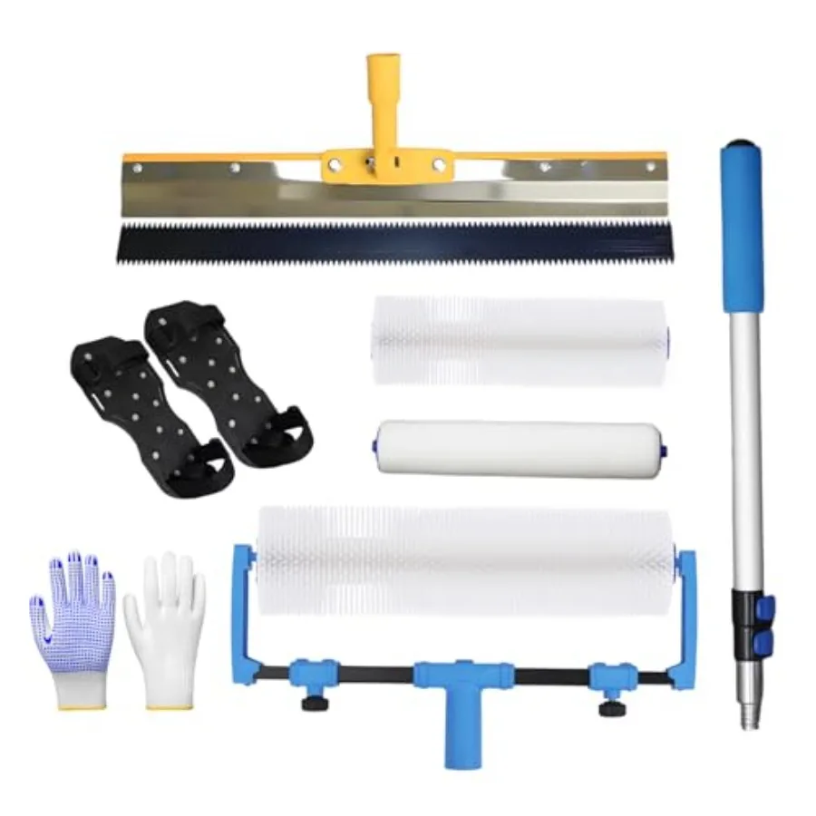 

Self-Leveling Tool Kit with Rake, Spiked Roller, Spiked Shoes and 58'' Extension Pole for Epoxy Flooring and Concrete Floor Lev