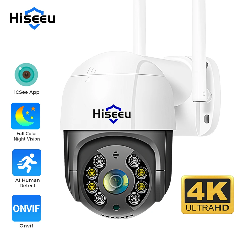 Hiseeu-cámara inteligente PTZ 4K de 8MP, videocámara inalámbrica con Wifi, Zoom Digital 5x, detección humana IA, ONVIF, CCTV, IP, protección de seguridad Iptv
