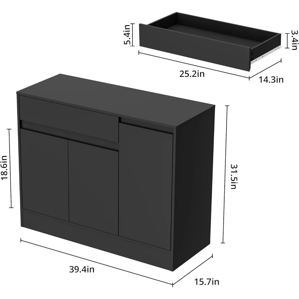 Shoe Cabinet Storage with 3 Doors,Freestanding Shoe Cabinet with Drawer & Adjustable Shelves, Wooden Shoe Organizer for Entryway