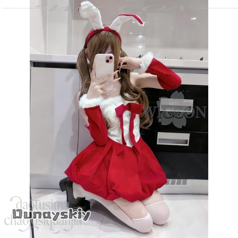 Anime 2025 Christmas Party Kawaii Original Design Uniform Hemera@Red Velvet Maid Bunny Girl Dress Cute Rabbit  Halloween Cos
