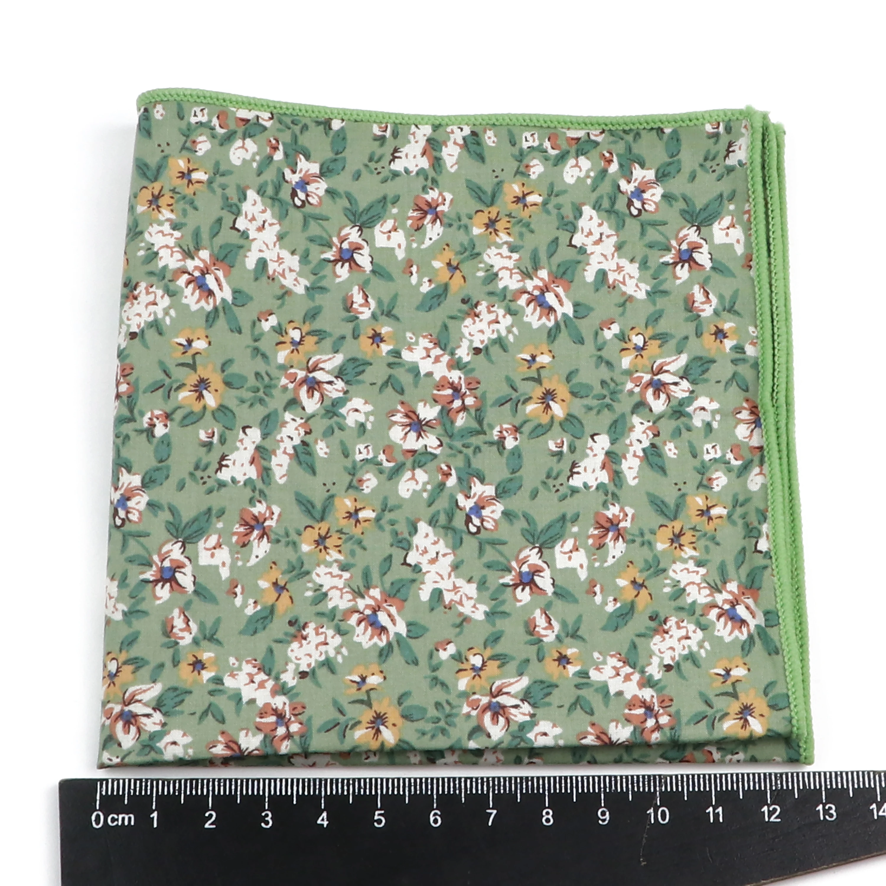 Beautiful Green Blue Floral Handkerchief 100% Cotton Elegant Colorful 26cm Pocket Square For Men Women Suit Chest Towel Gift