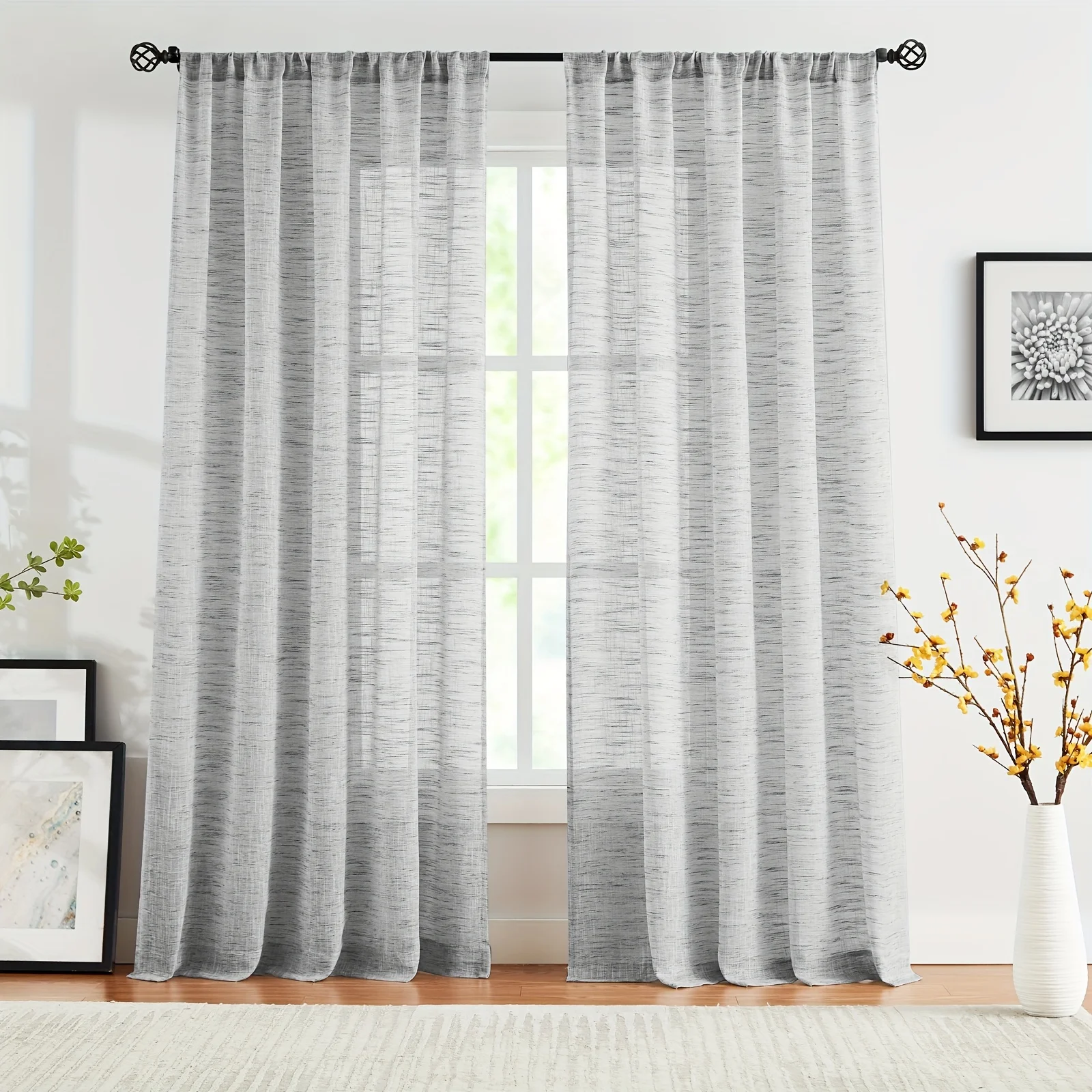 1pc semi-transparent sheer curtain, country style, rod pocket design for easy hanging, suitable for living room and bedroom deco