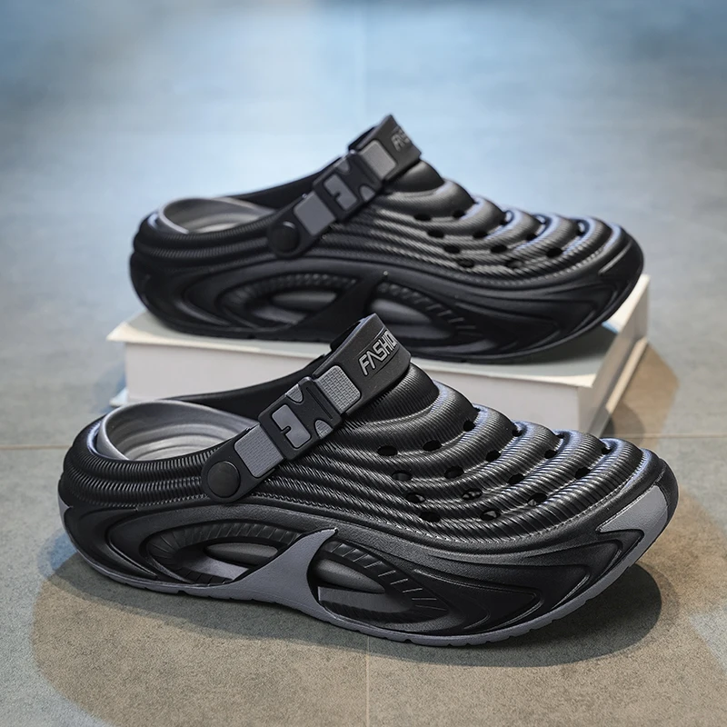 Multi-Purpose for Beach Fishing and Camping, Men's Wave-Textured Closed-Toe Sandals, Dual-Wear, Ultra-Soft Cushioning Eva Casual Sandals