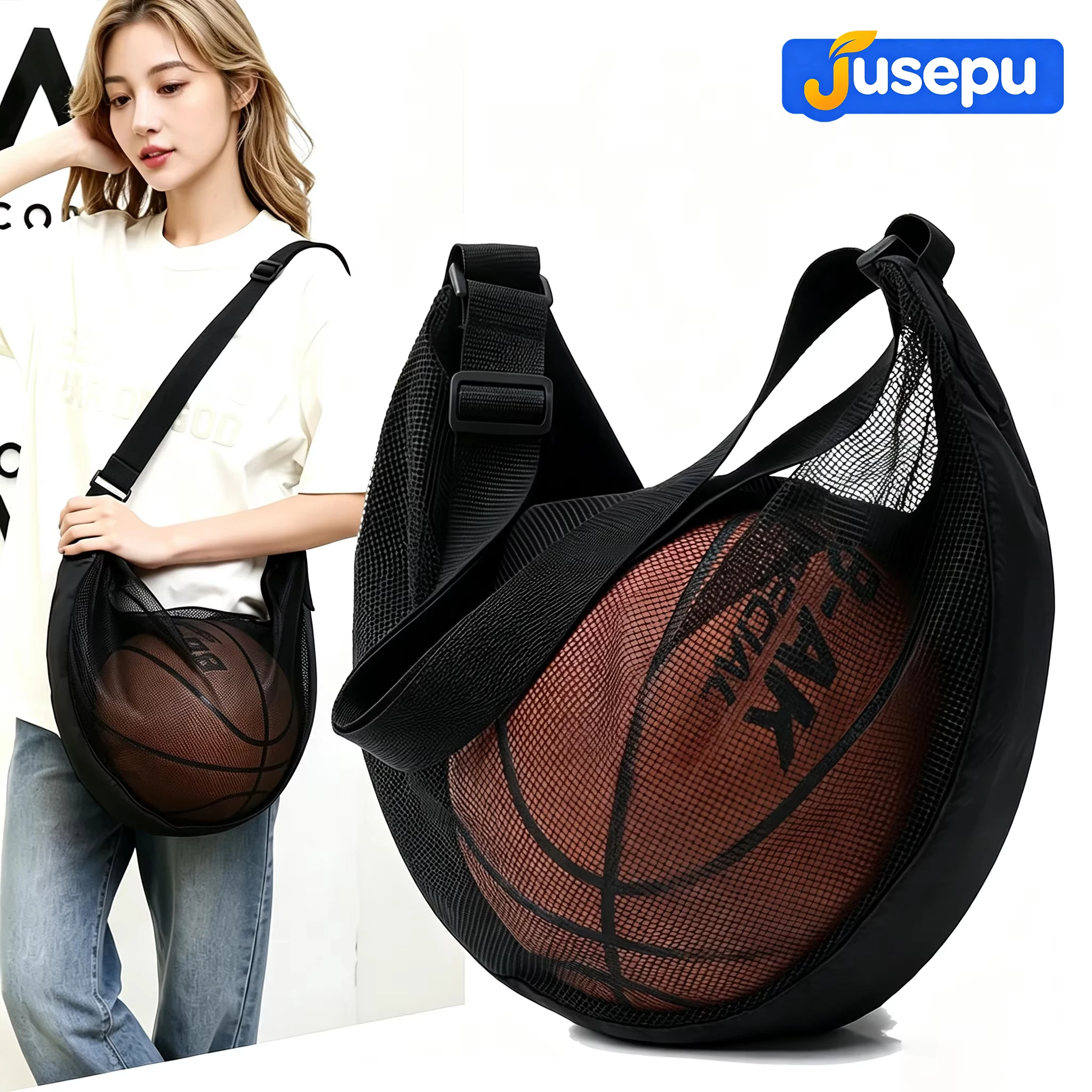 1/2pcs Mesh Single Ball Storage Bag Anti‑Tear Crossbody Sports Bag Zipper Pouch for Basketball Soccer Volleyball Size 7