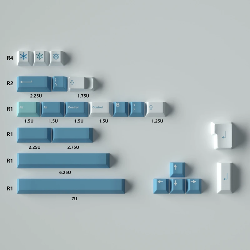 Imagem -06 - Teclas Gradiente Azul e Branco Perfil Gmk Yeti Cherry Material Pbt 23 Teclas 129 Teclas Teclas de Sublimação de Tintura para Teclado Mecânico