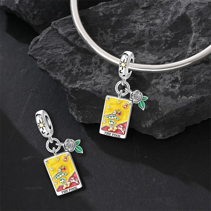 Hot 925 Sterling Silver Tarot Card Wheel of Fortune Stars and Moon Pendant beads Fits 3mm Bracelet ,  DIY Birthday Jewelry Gift view 3