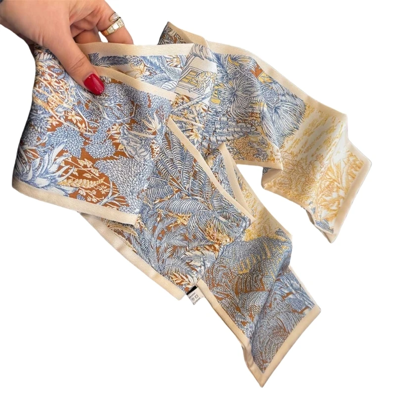 652F Bloemprint Lang lint sjaal modehoofdbanden nekkleding voor dames stijlvolle haarlint decoratieve accessoires