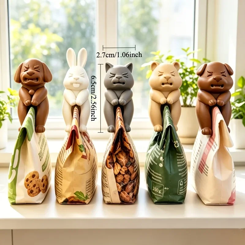 5pcs Cartoon Animal Food Bag  Damp-proof Sealing Clips Cute Dog Rabbit Cat Bear Chip Bag Clamp Kitchen Snack Storage Holder