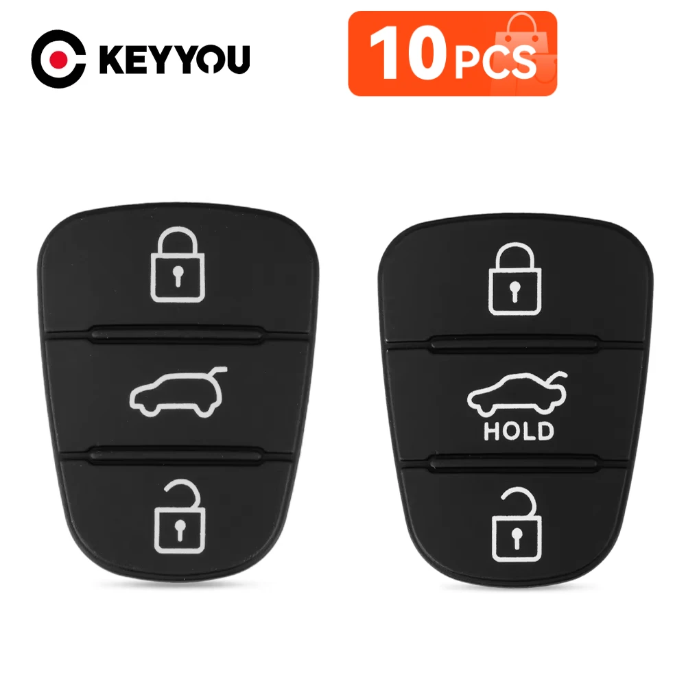 KEYYOU 10PCS Car Rubber 3 Buttons Key Pad For HYUNDAI KIA I20 I30 Ix35 Ix20 For Kia Amanti Carens Picanto Sorento Soul Sportage