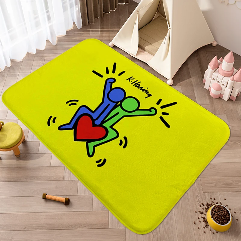 

Bath Rug A-Keith Harings Aesthetic Non Slip Carpet for Bedroom Kitchen Treadmill Rugs House Interior Mat Entrance Door Doormat