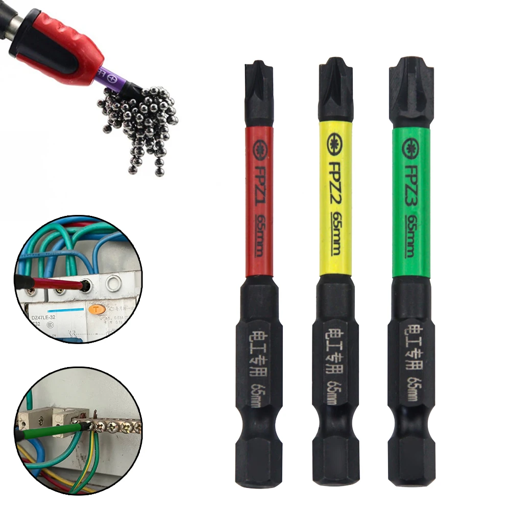 3pc 65mm Screwdriver Bit Set With Magnetic Special Slotted Cross Screwdriver Bit For Electrician FPZ1-3 Alloy Steel Screw Driver