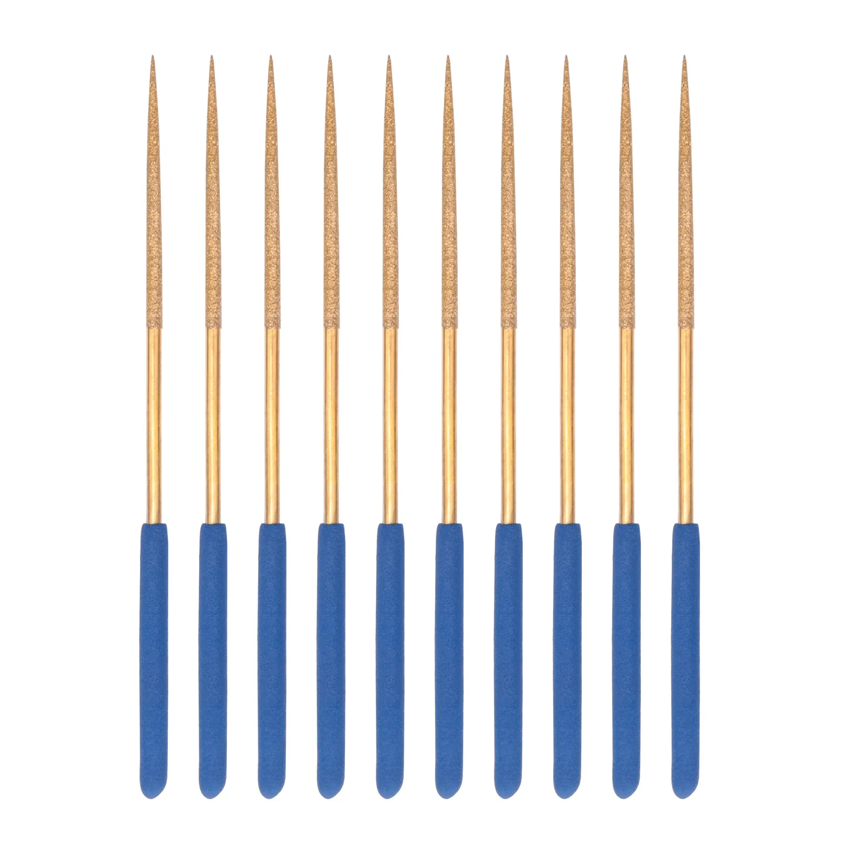 Diamond Needle File Set 3mm x 140mm, Round Files Titanium Coated Tools for Metal Wood Stone Glass, 10Pcs