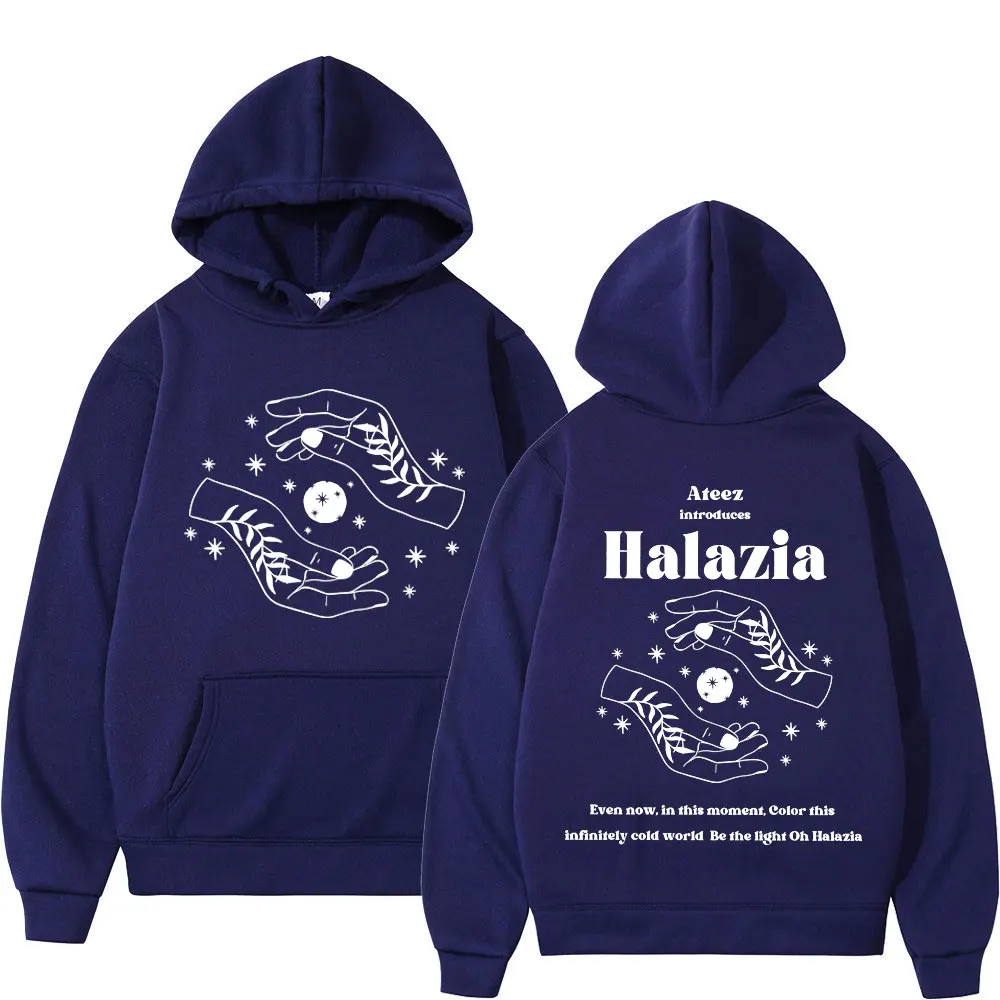 Boy Band Ateez Halazia Print Hoodie Men\'s Women\'s Fashion Kpop Harajuku Hooded Sweatshirt Autumn Winter Vintage Casual Pullovers