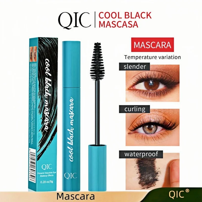 

QIC mascara is waterproof, slimming, thick, curling, setting and non-smudging. 4D plump, thick and curly mascara liquid extends