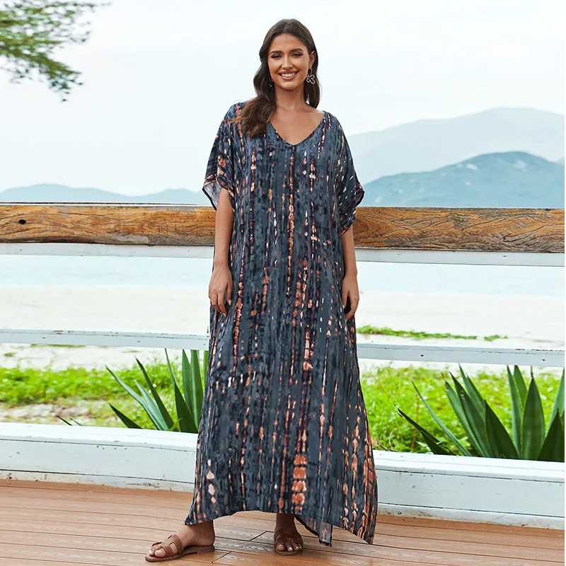Vestido de playa hoado de aodón, Bikini de manga larga, ropa de abrigo con protección solar, ropa de playa teñida con laz...