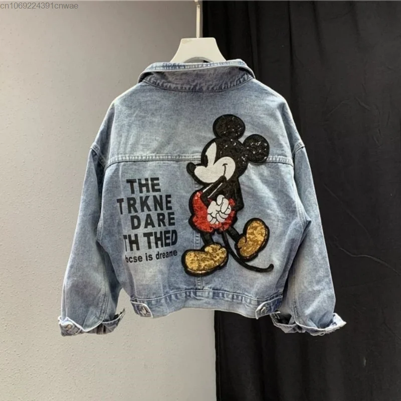 Disney Mickey Mouse Embroidered Denim Coat Youthful Woman Clothes Korean Stylish Hip Hop Top Trend Bomber Jacket Outerwears Yk2