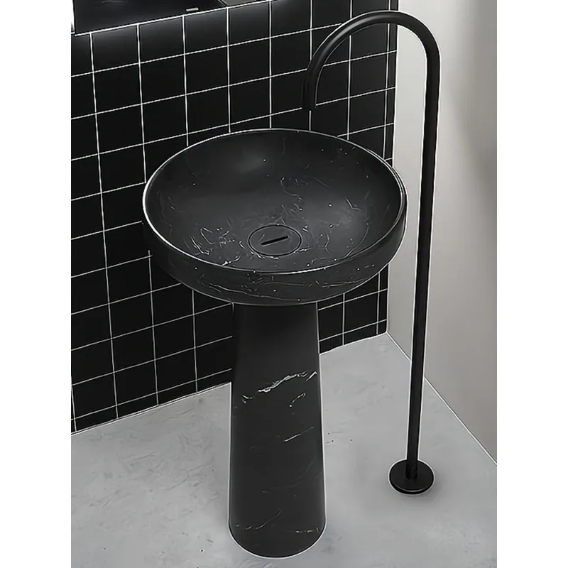 Nordic creative integrated vertical marble round column basin wash basin bathroom balcony floor wash basin