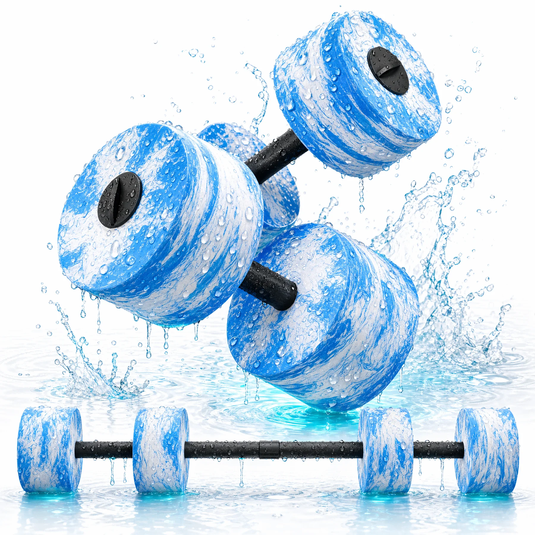 HAPBEAR 3-in-1 Aquatic Exercise Dumbbells, Adjustable Water Weights for Pool Exercise, High-Density EVA Foam Barbell for Water Aerobics Equipment, Physical Therapy & Joint-Friendly Strength Training