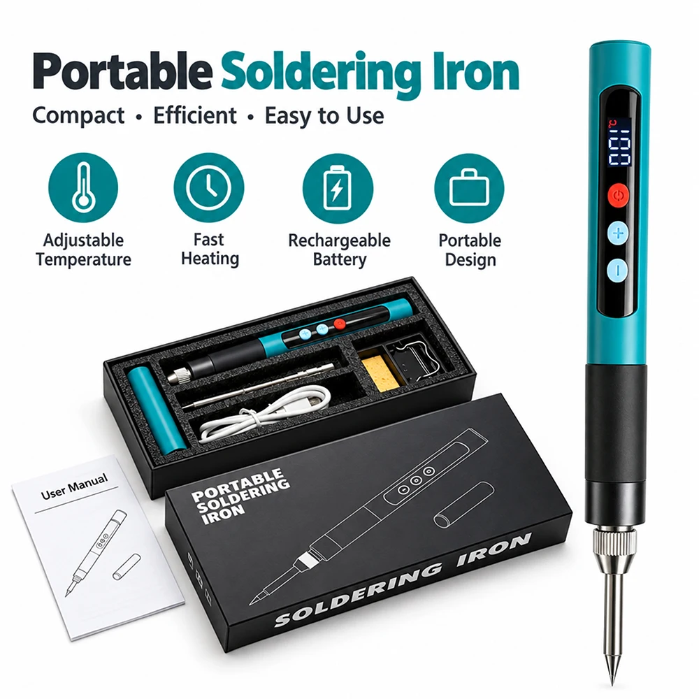 DC 9-20V 60W Type-C Digital Electric Soldering Iron Kit Adjustable Temperature Fast Heating Mini Solder Irons Repair Tool