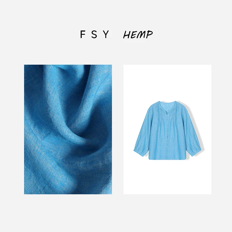 

Maa 2025 Summer High-End Feeling Lyocell irt Women's Blue Nine-Sve Small irt Casual Loose Sle Lantern Sve