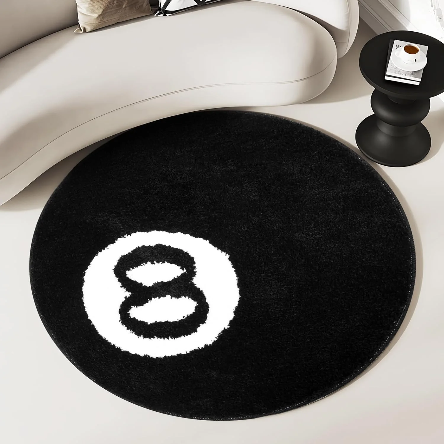 8 Ball Rug Black Round Rugs for Bedroom Aesthetic 24inch Non Slip Flocking Floor 8 Ball Carpet Bath Mat y2k Mens Room Decor Cool