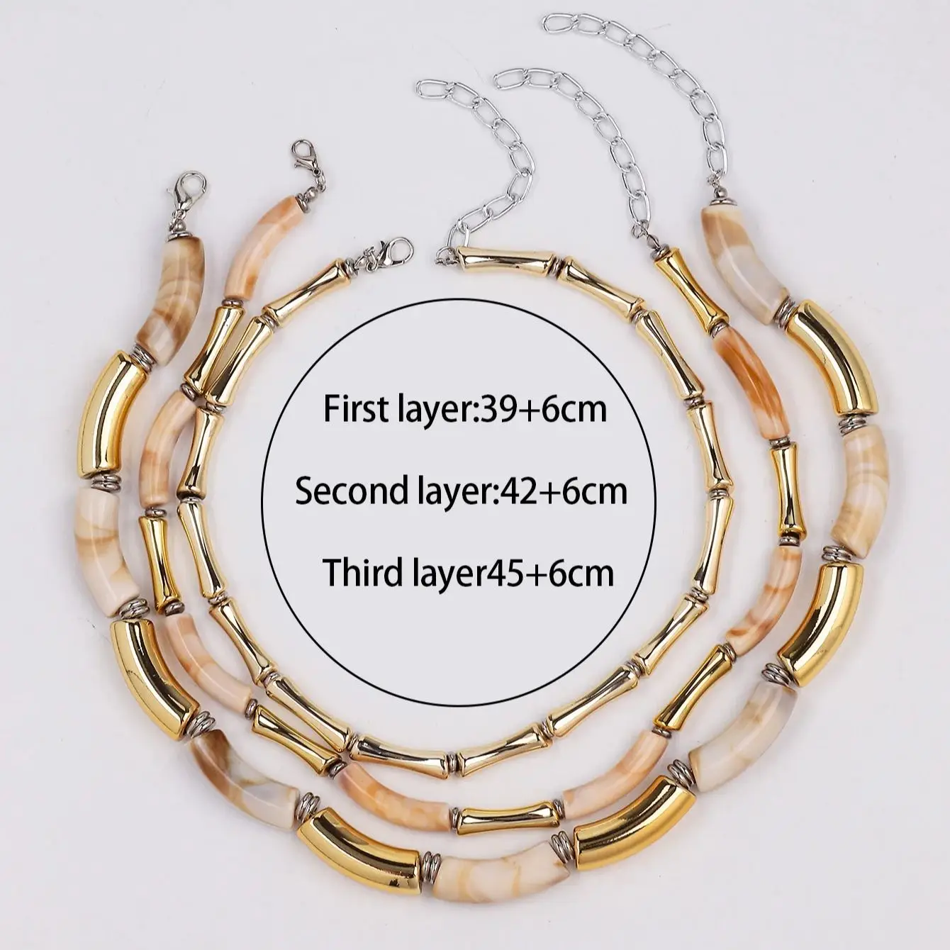 3 pieces/set Bohemian Acrylic Bamboo Beads Choker Necklace Set for Women Chunky Tube Necklaces 2024 Accessories Jewelry