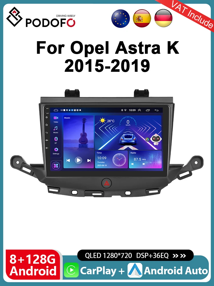 Podofo 4G CarPlay Android Radio per Opel Astra K 2015-2019 come lettore multimediale 2din GPS ricevitore stereo testa autoradio