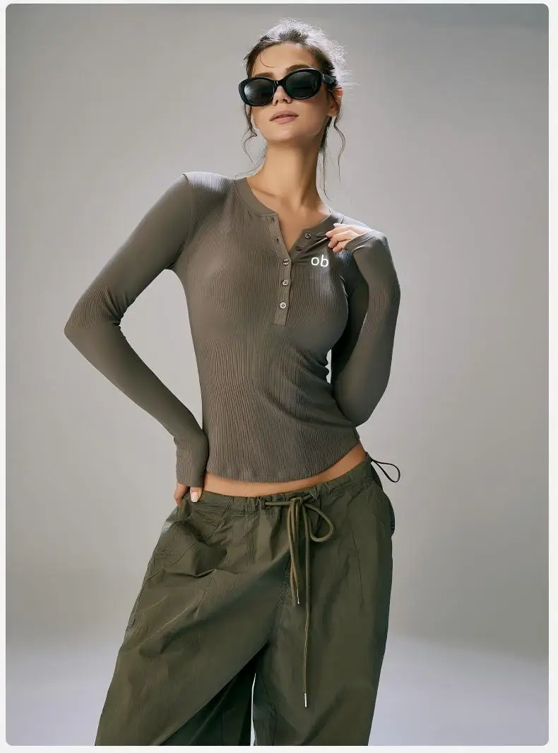 2026 New Style Running Sports Fitness Clothing Slimming Top Autumn Ribbed Fitted Long-Sleeved T-Shirt Women