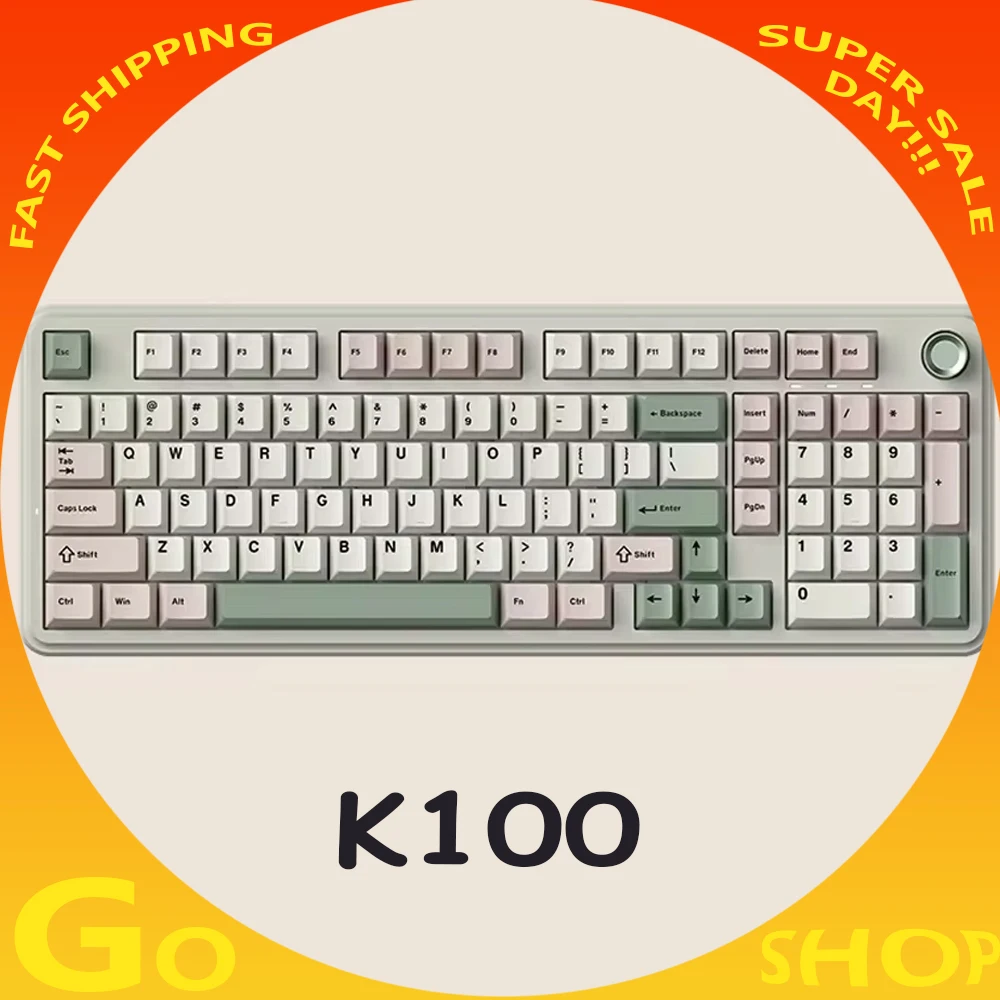 Monka K100 OG Retro Mechanical Gaming Keyboard Multifunctional Knob Tri Mode Hot-Swap Wireless Keyboard Gasket Pc Gamer Office