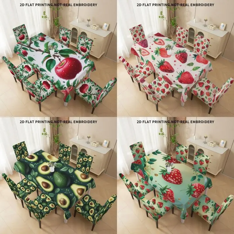 

Elastic chair cover Outdoor courtyard high-back chair cover, avocado strawberry apple pattern, restaurant chair cover set
