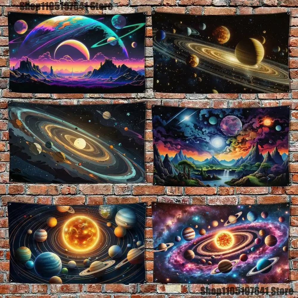 

Space Planets Flag Tapestry Banner For Bedroom Outdoor Living Room Restaurant Bar Wall Decor Party