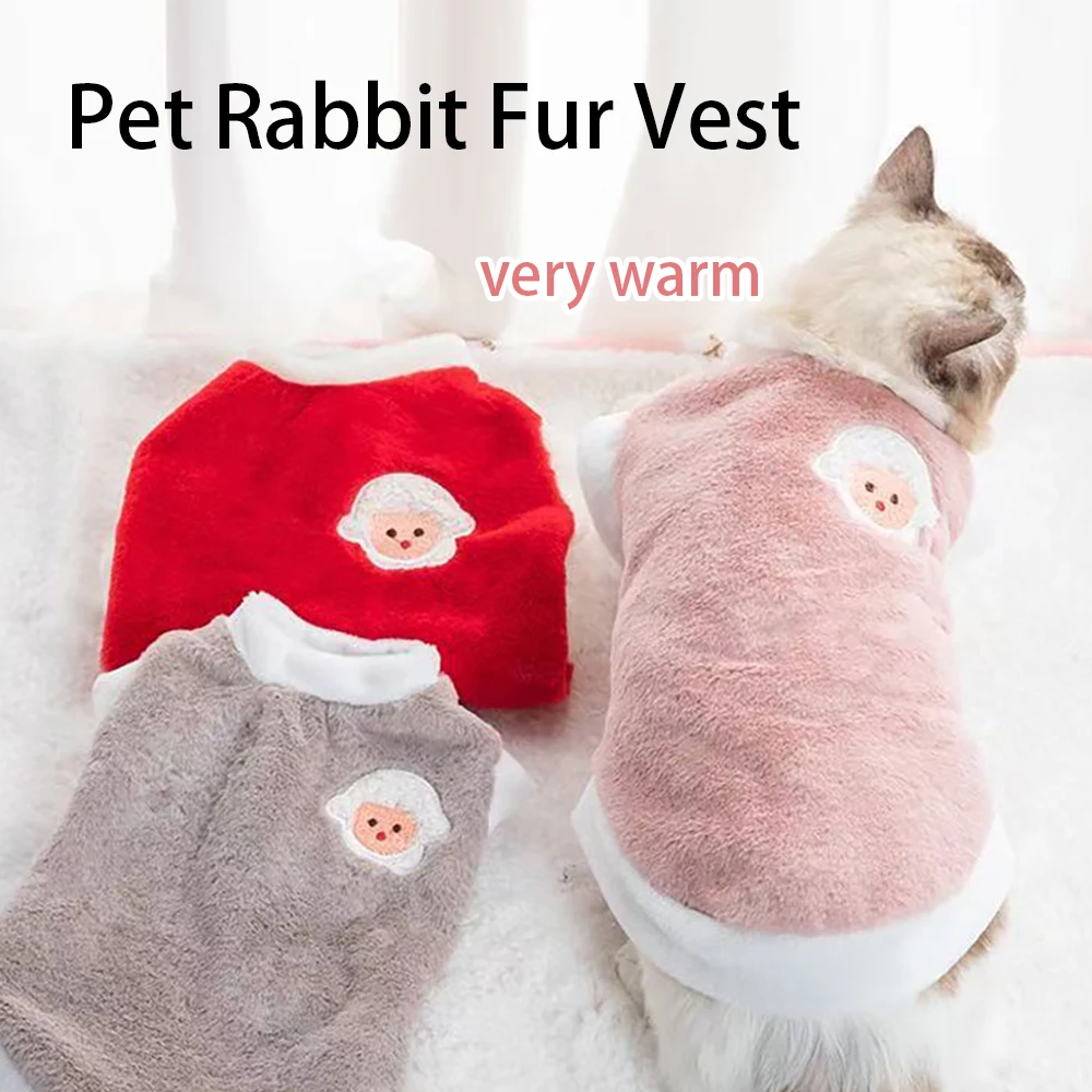 Autumn Winter Pet Clothes Prevent Hair Loss Dog Cat Clothes Warm Cute Thicken Vest Embroidery Rabbit Velvet Pet Clothes