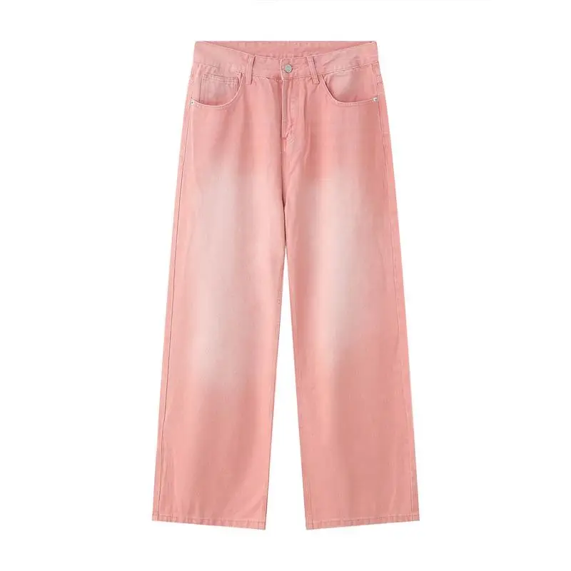 Jean rose à jambes larges pour hommes, pantalon basique droit, coupe ample, décontracté, taille moyenne, Long, scène de Sport